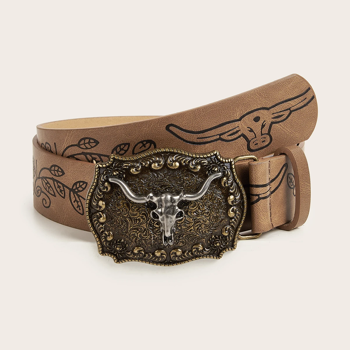 Vintage western cowboy wind cowboy buckle printed belt