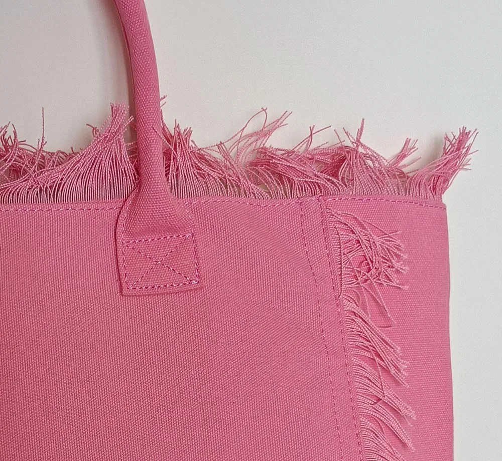 Customized pink large capacity portable canvas bag DIY name premium tassel handbag