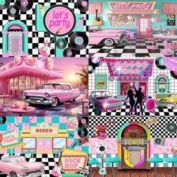 Back to 50s Theme Background Vintage Birthday Rock Roll Party Pink Car Guitar Decorations Retro Diner Time Banners Gifts Props