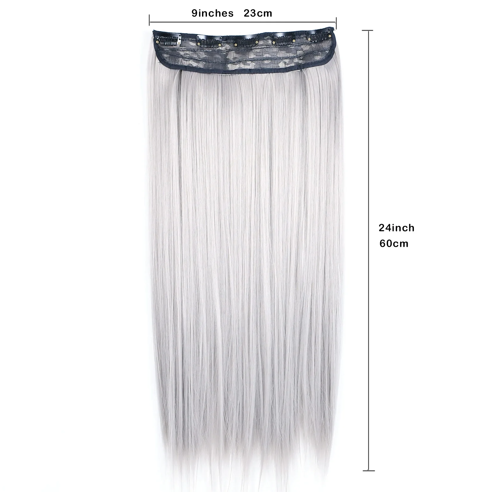 Synthetic Silver Gray Hair Clip in One Piece Hair Extension Long Straight&Wavy Curly Black Gray Color Hairpieces For Girls