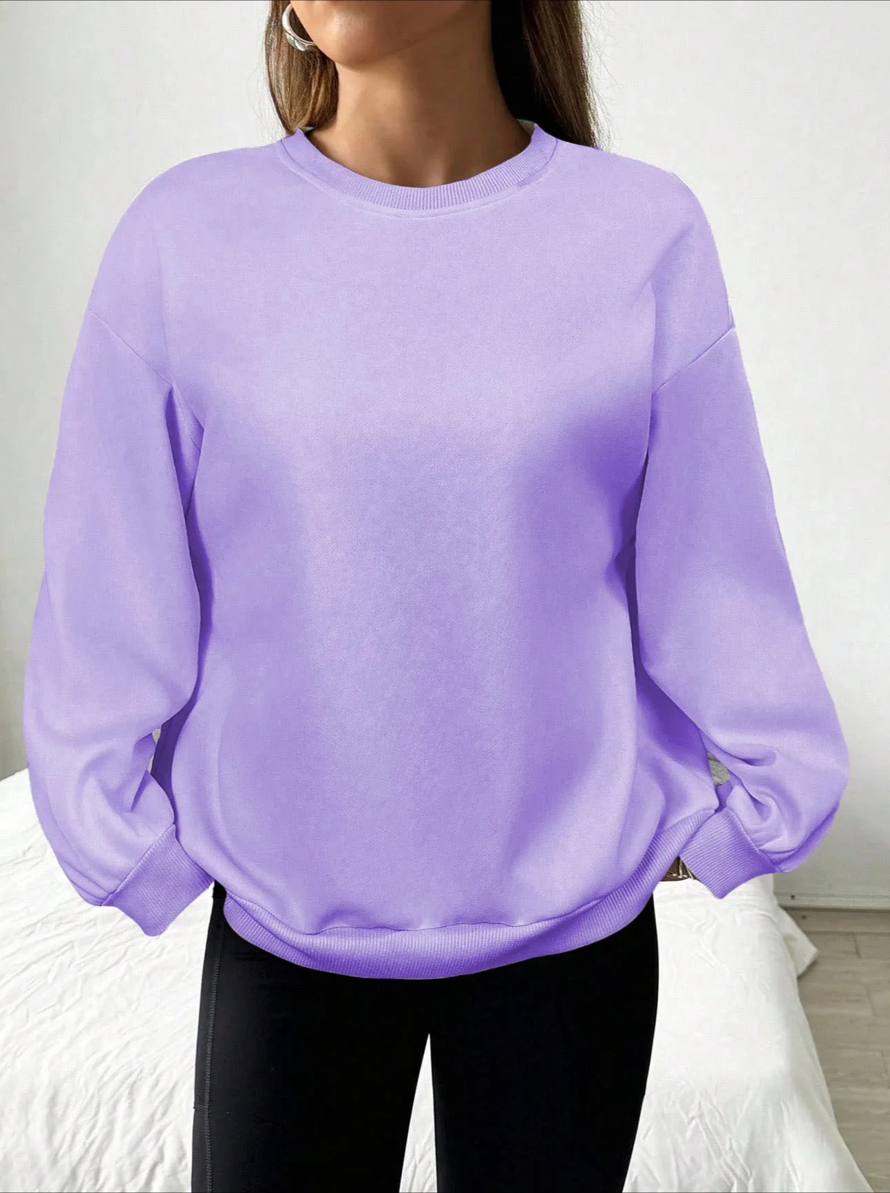 Dames lente/herfst casual eenvoudig effen kleur los sweatshirt met lange mouwen versie O-hals basic top streetwear