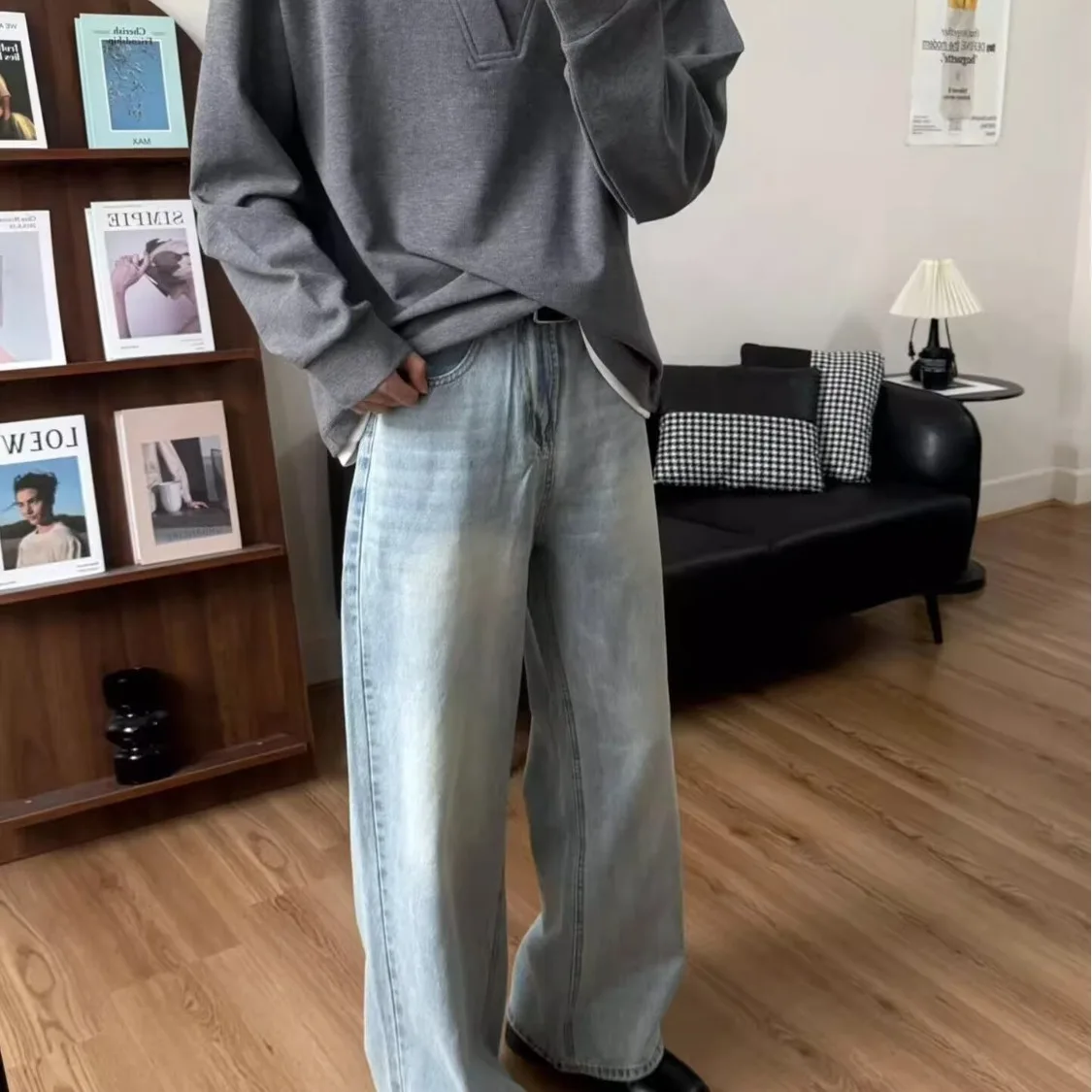 

Men's 2025 New Fall Season American Streetwear Loose Straight Leg Denim Pants - Trendy and Versatile