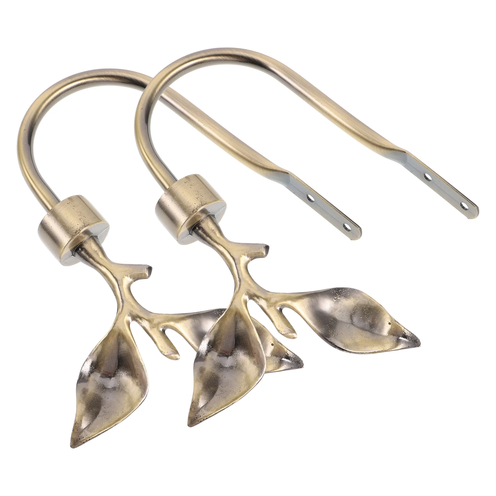 

2pcs Curtain Zinc Alloy Bronze Coffee Curtain Holdbacks Holders for Window Drapes No Drill Metal Leaf Shaped Accessories