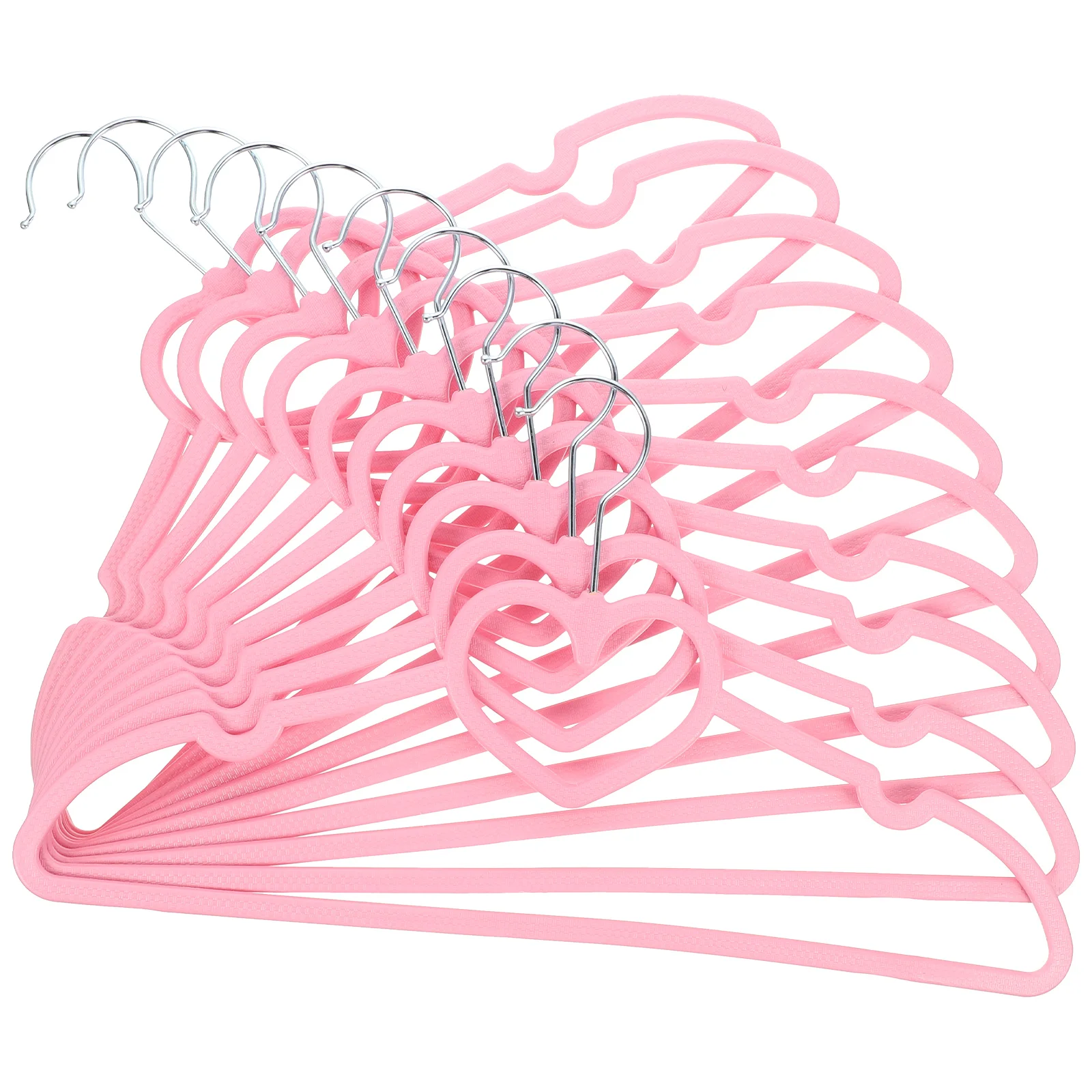 

10pcs Heart Shape Clothes Hanger Abs Non-Slip Hangers For Adult Kids Clothing Storage Home Laundry Pink