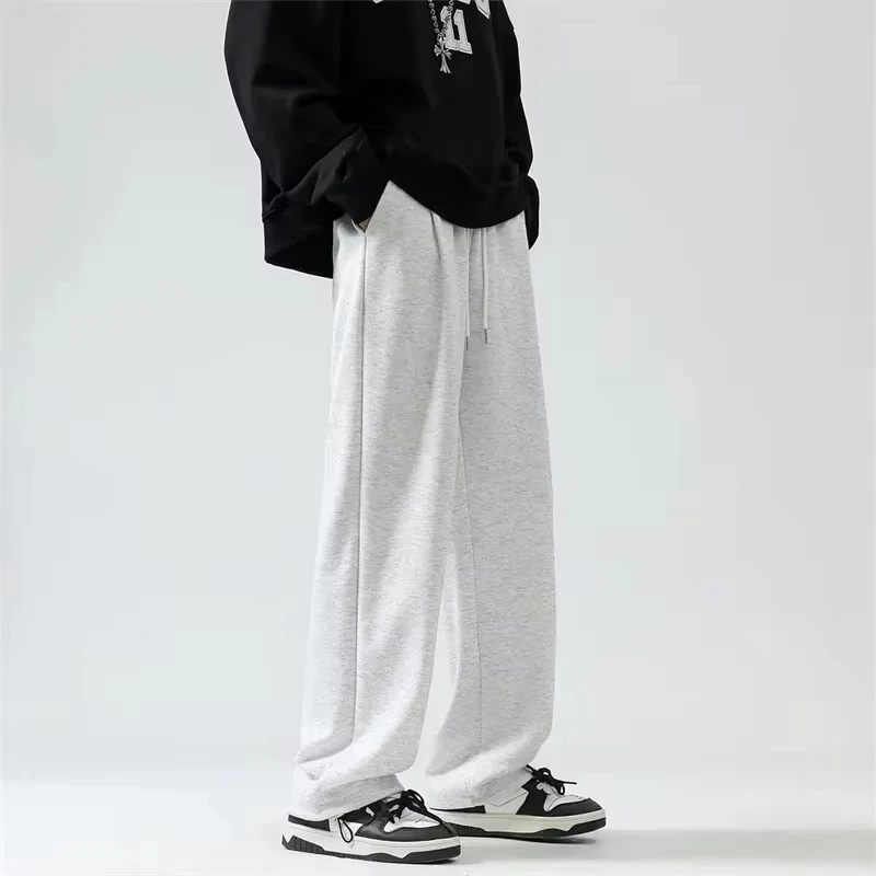 

Spring Men's Solid Color Fleece Baggy Sweatpants Y2K Streetwear Straight Wide Leg Trousers 2025 New Korean Fashion Pants
