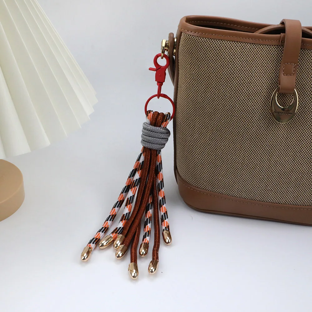 Hot Korean Colour Nylon Handmade Rope Keychain Fashion Tassel  Pendant Bag Decoration Retro Woven Rope Keychain Bag Pendant Gift