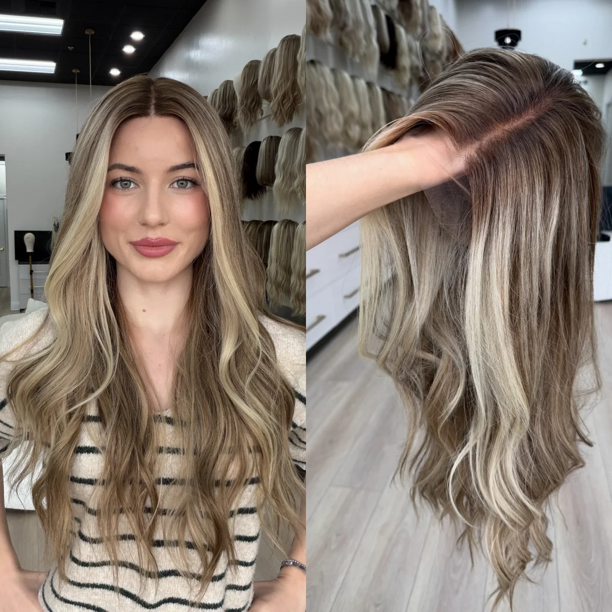 

Ladies Wig Ombre Blonde Brown Mix Colored Balayage Wig Heat Resistant Fiber 13*4 HD Lace Glueless Wigs Synthetic Hair Loose Wave