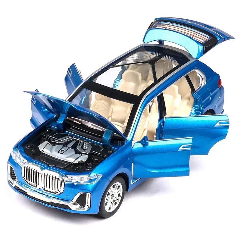 1:24 BMW X7 SUV Car Model Diecast Vehicles Alloy Toy Simulation With Six Doors Opened Sound ＆ Light Car Toys Gifts For Children