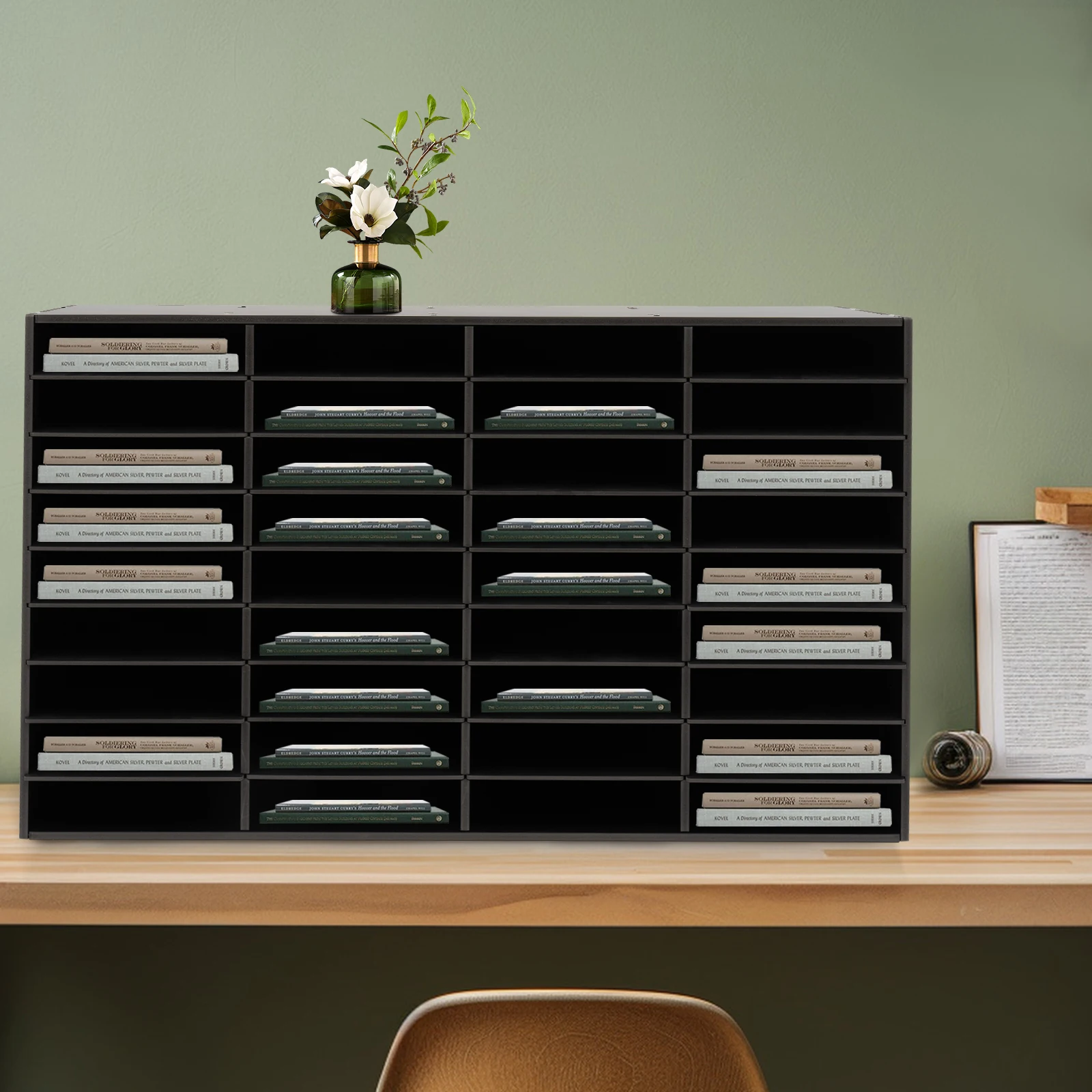 

36 Slots Storage Cabinet Modern Black Rectangular File Book Classification Home Office Storage Rack New