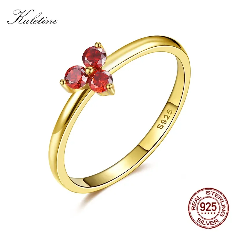 Gold Color Ring Sterling 925 Silver Rings Simple Red CZ Woman Finger Golden Ring for Women Silver Jewelry Wedding Luxury Bijoux