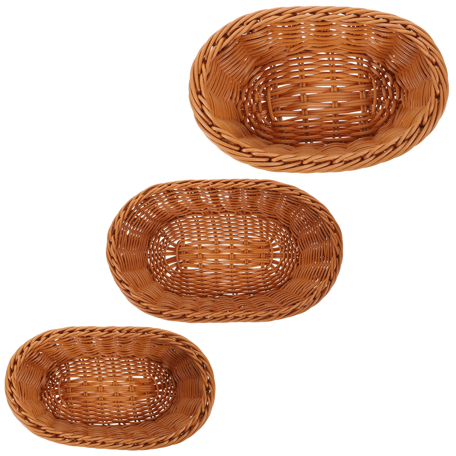 

3 Pcs Rattan Bread Basket Woven Snack Corn Cake Food Baskets Bakery Desserts Household Fruits Container Kitchen Pantry Decor