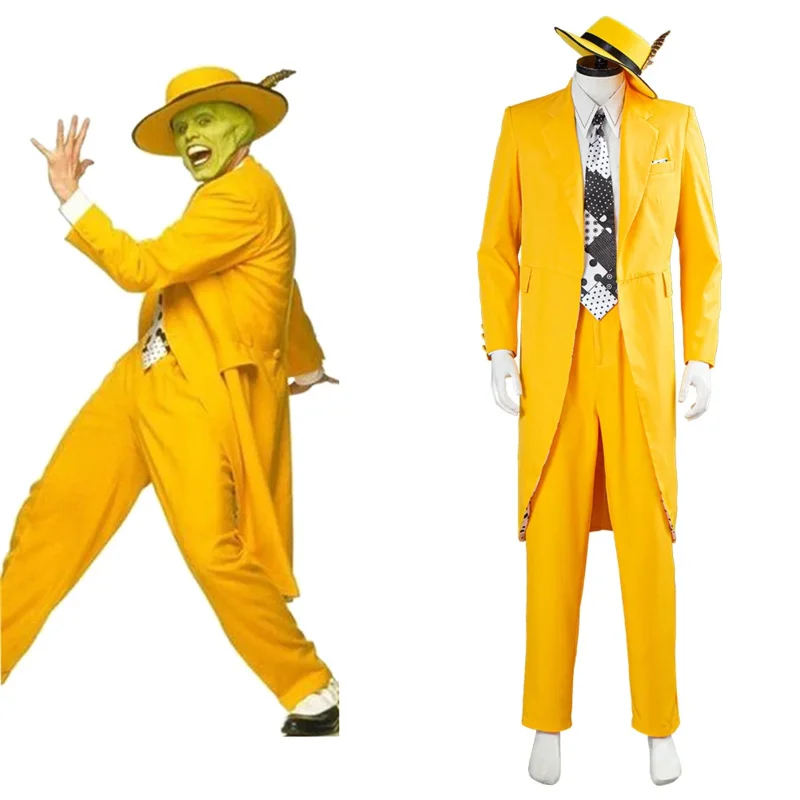 Cosplay Movie&tv The Mask Jim Carrey Costumes Set Unisex Adult Yellow Suit Uniform Outfits Halloween Carnival Dress Up Party