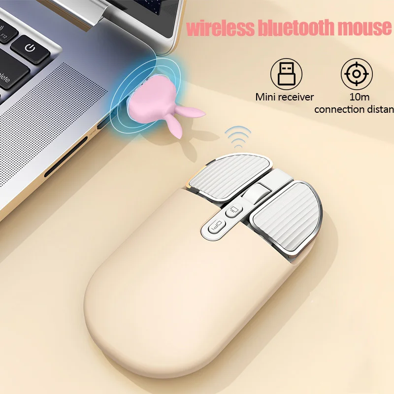 

Wireless 2.4G Bluetooth Dual Mode Mouse Cute Pink Mute Charging Ergonomic 2400DPI Optical Computer USB Mice For Laptop PC Mac