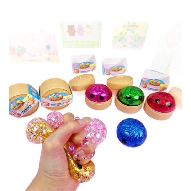 

New Simulated Xiaolongbao Pinch Blind Box Decompression Toy Cute Expression Soft Q Play With Glitter Party Gift Children's Toys