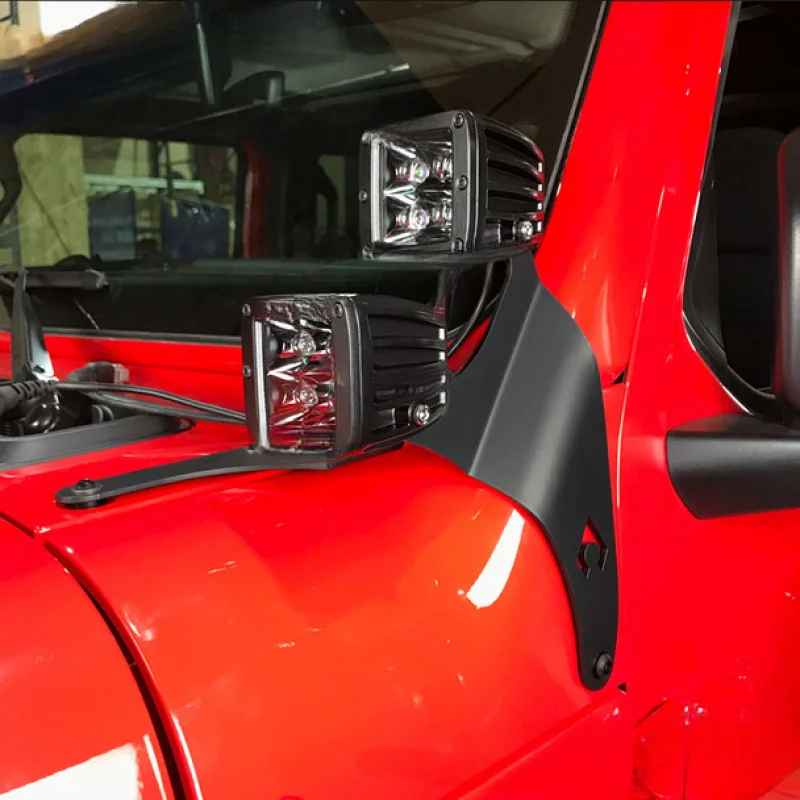 For Jeep Wrangler A-Pillar Dual LED Cube Light Holder Off-Road Modification Bracket Long Strip Work