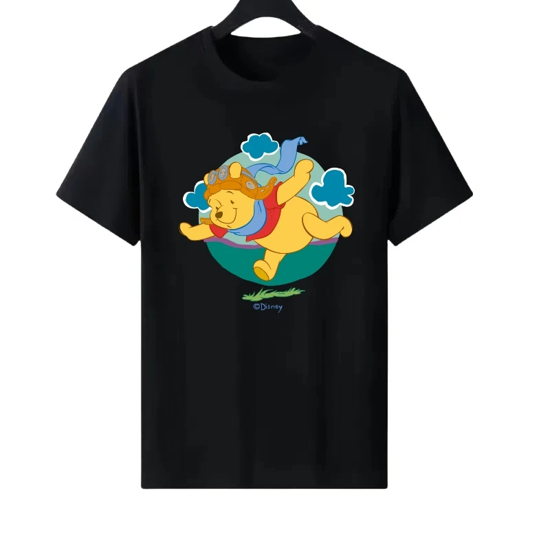 

Disney Pooh Bear Pattern Woman Fashion Loose Cartoon Parent-child Clothing Ladies Cheap Short Sleeves T-Shirt Men Sweatshirts