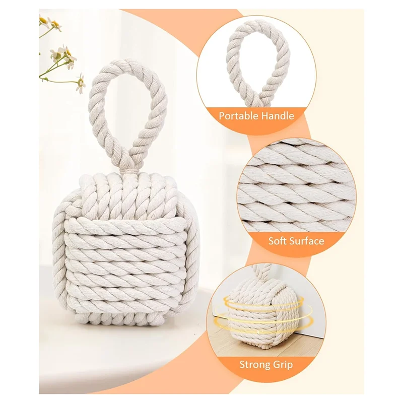 

BMBY-Cute Rope Knot Design Door Stoppers-Heavy Duty Weighted Doorstop, Decorative Inside Mount For Home& School