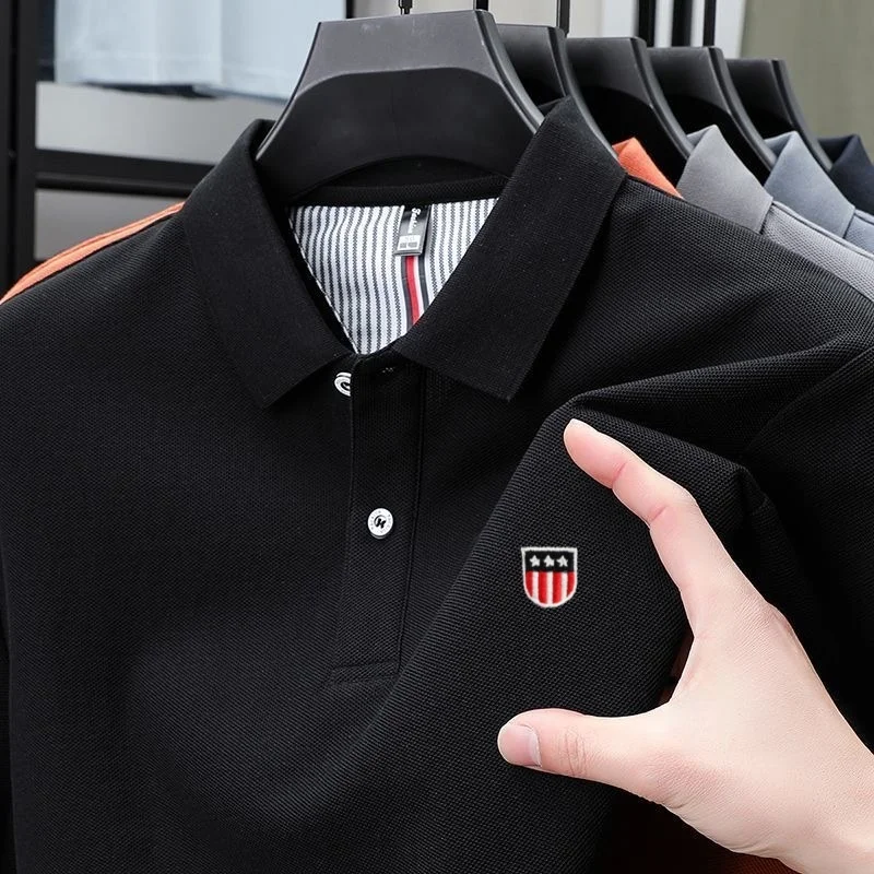 

100% pure cotton high-end brand men's short sleeve polo shirt summer fashion luxury flag embroidery boutique golf casual T-shirt