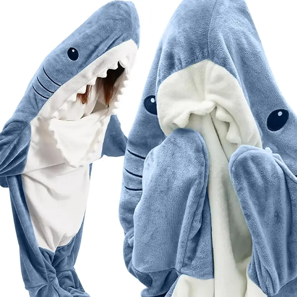 

Wearable Shark Blanket Adult Plus Size Blanket Hoodie Ultra Soft and Comfortable Flannel Shark Hoodie Onesie Sleeping Beg