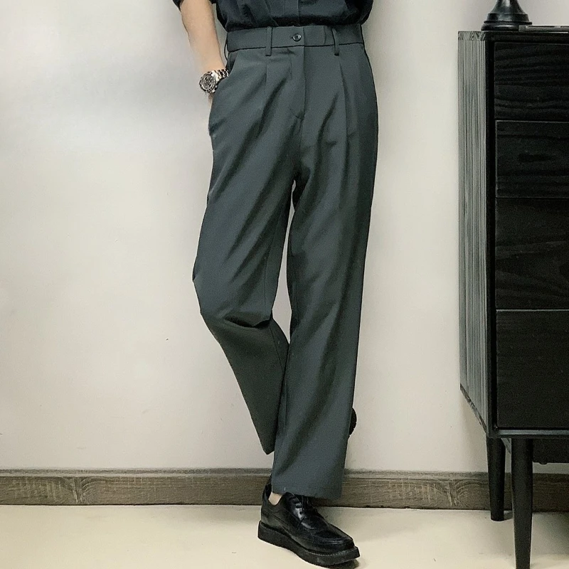 Men's Straight Leg Dress Pants Wrinkle-Resistant Non-Iron Draped Loose Elegant Casual Long Trousers