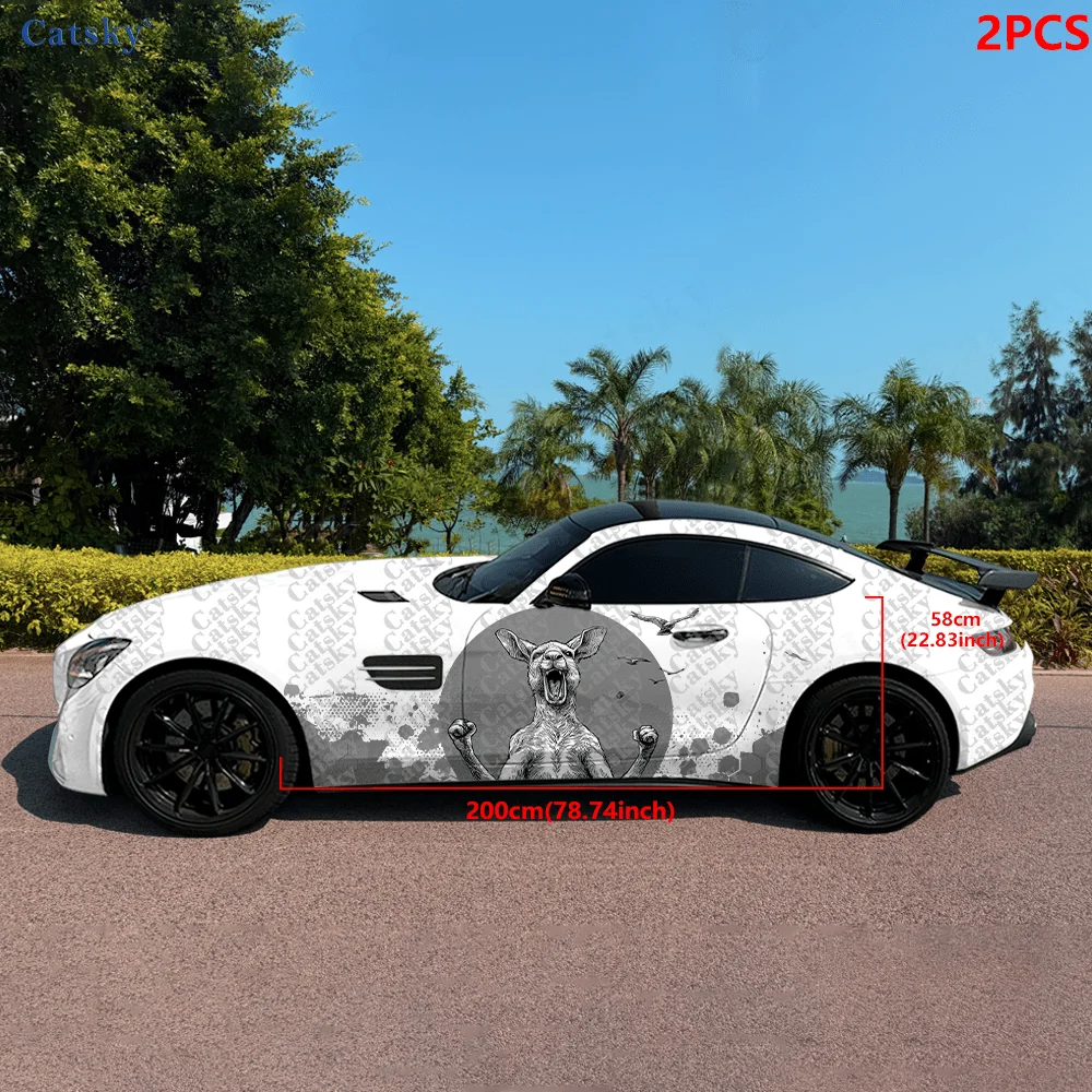 2pcs Angry Muscle Kangaroo Hexagon Splash Decal, Durable, Fade-Resistant, Easy To Install and Remove Car Vinyl Wrapping