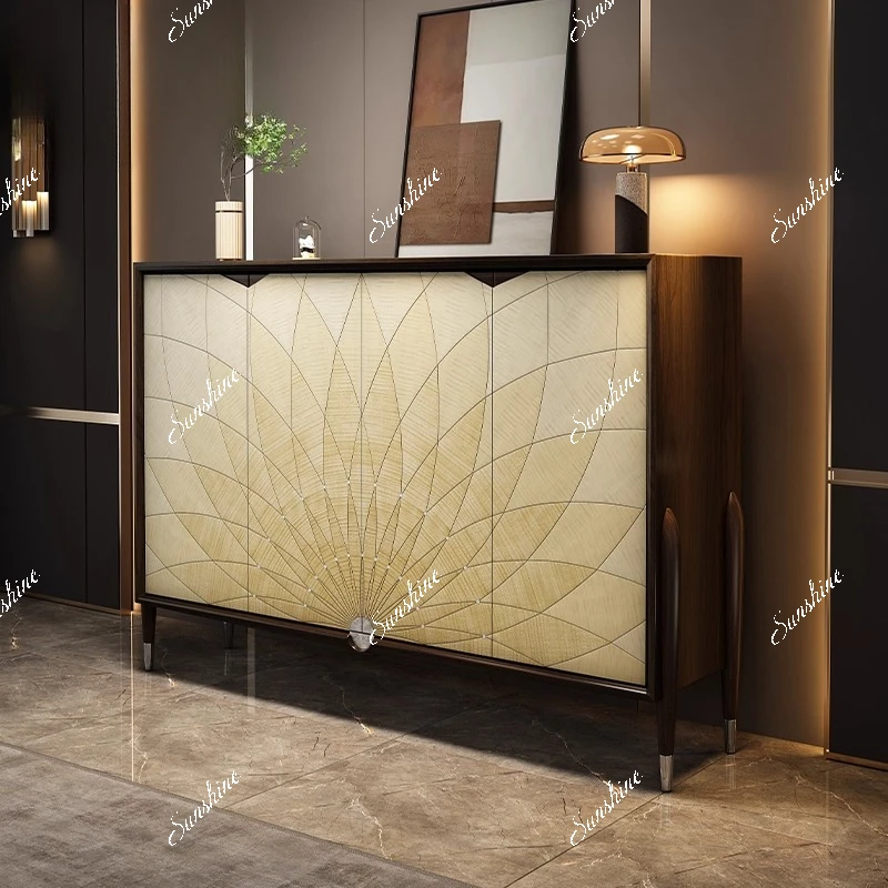

Italian light luxury solid wood large flat floor entrance living room modern storage cabinet