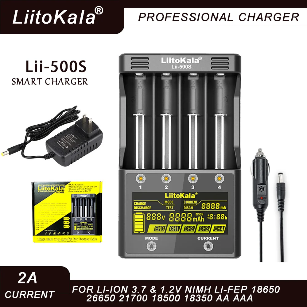 Liitokala Lii-500S Lii-ND4 Lii-CH2 3,7 V 18650 18350 18500 21700 26700 20700 14500 26650 Ładowarka do akumulatorów litowych NiMH 1,2 V