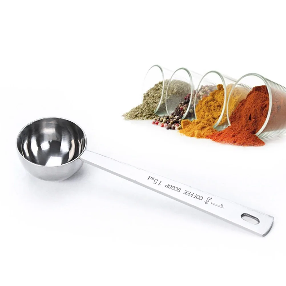 

5Pcs Coffee Scoops Long Handle Measuring Spoons Mini Sized 15ml Stainless Steel Coffee Bean Flour Spice Kitchen