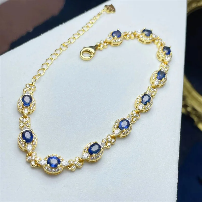 Genuine Authentic Real Women Bracelet Natural Sapphire with Certificate 15+3cm