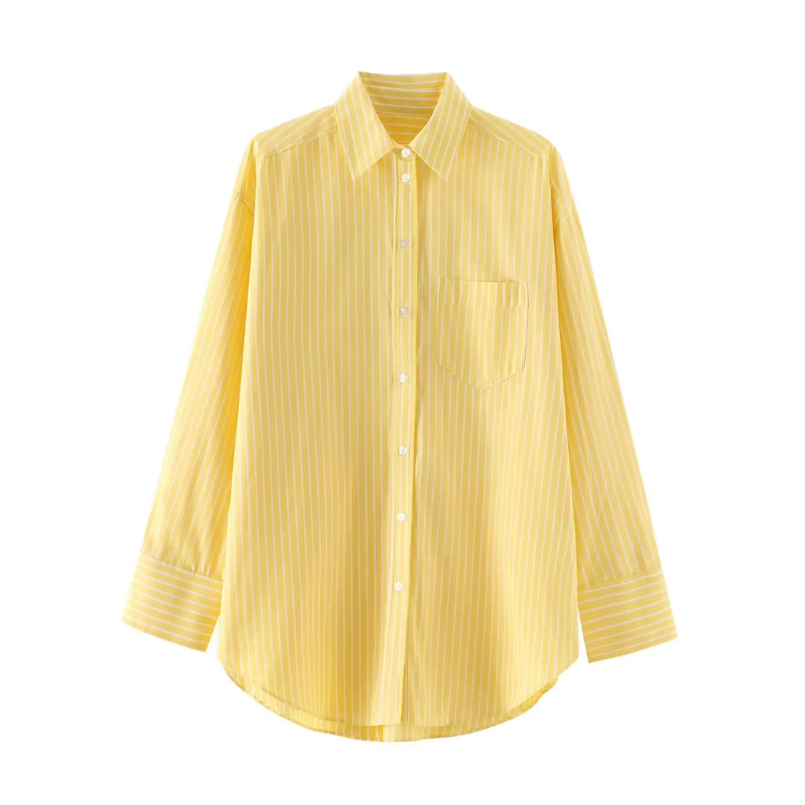 Maxdutti 2024 Shirt Fashion Blogger Yellow Striped Loose Tops Minimalist Shirt Women Boyfriend Vintage Blusas Mujer De Moda