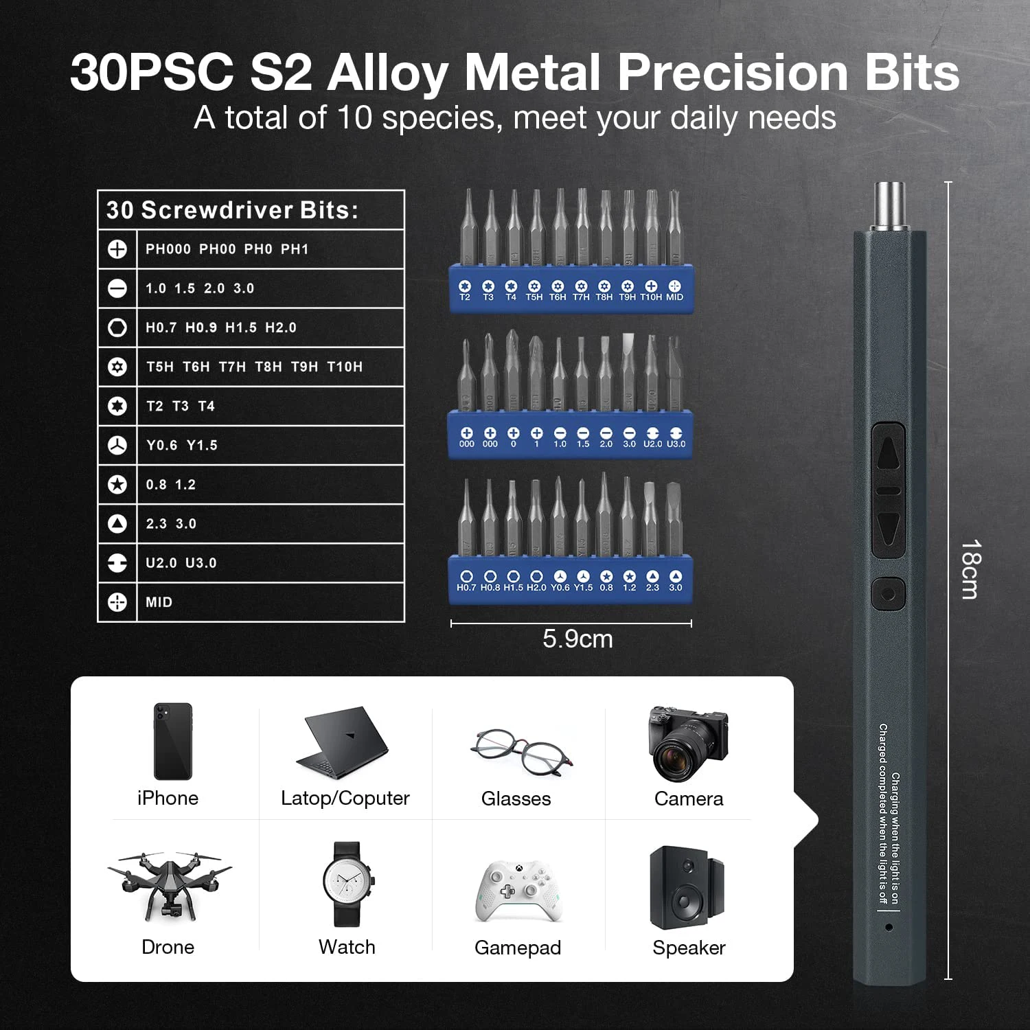 Mini Electric Screwdriver,37 in 1 Small Precision Screwdriver Set with 30 Bits,2 Gears Torque,Cordless Rechargeable