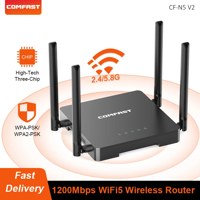 

COMFAST 1200Mbps WiFi5 Wireless WIFI Router 2.4G/5.8G WPA2 Signal 4 Antenna 4 Gigabit Port Wifi repetidor Roteador CF-N5 V2