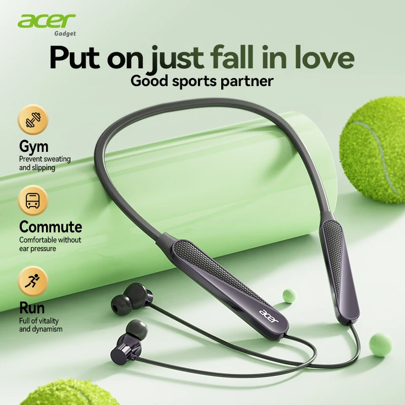 سماعة بلوتوث لاسلكية Acer Ohr561، مثبتة على الرقبة، مخصصة للرياضة والجري وركوب الدراجات، ميكروفون مدمج عالي الوضوح، تقليل ضوضاء المكالمات، جودة صوت Hifi عالية الوضوح، عمر بطارية طويل للغاية #3