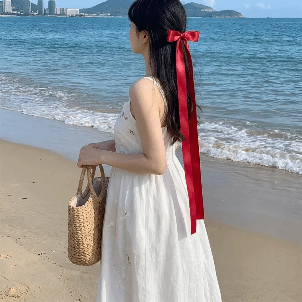 

Girly Sweet Extra Long Ribbon Bow Hairpin Satin Solid Color Bowknot JK Hair Clip Ballet Style Fashionable Hair Accessories Women