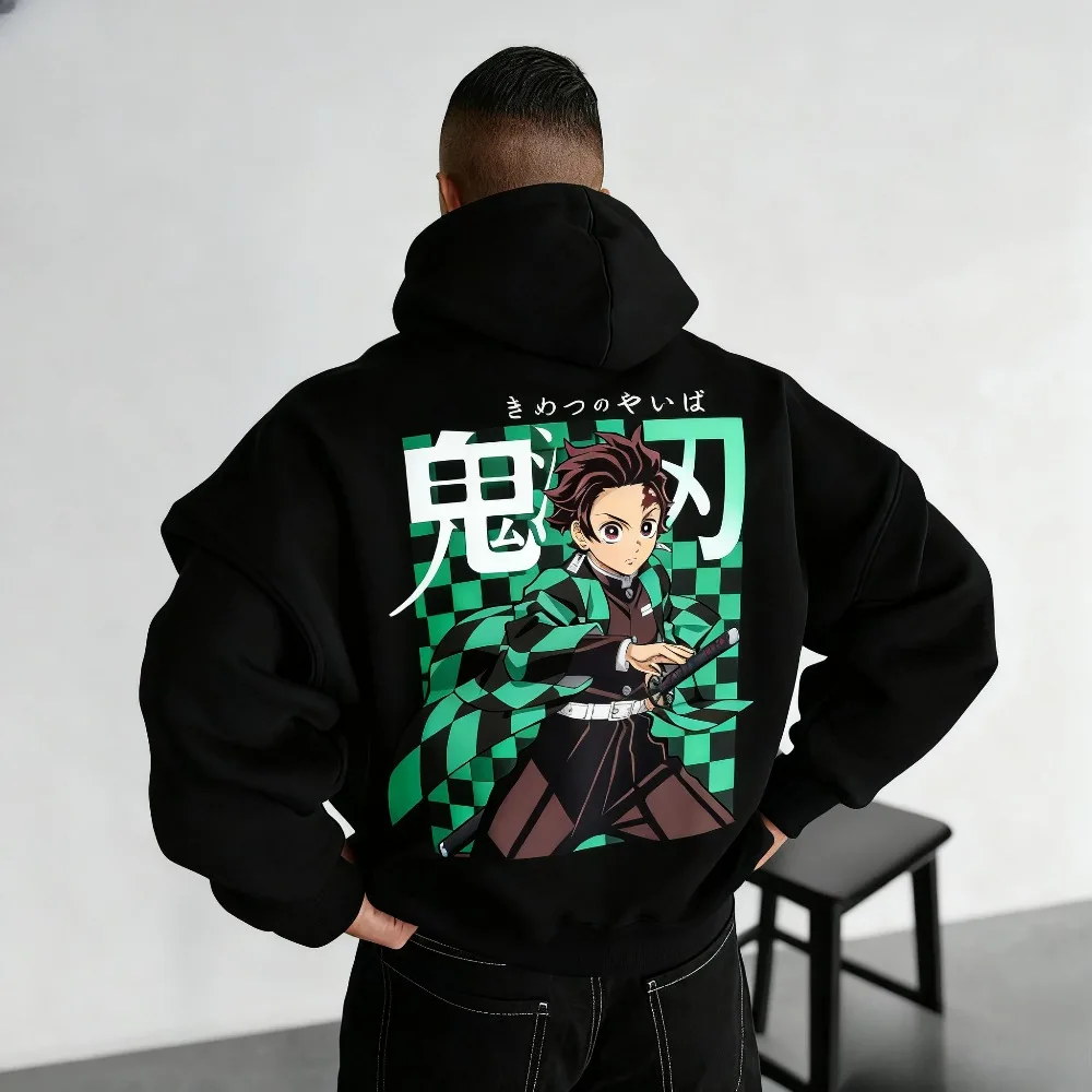 كيميتسو نو يابا شيطان القاتل هوديي تانجيرو كامادو الأسود أنيمي الجرافيك طباعة البلوز الرجال ملابس الشارع الشهير عادية 2025 موضة جديدة #2