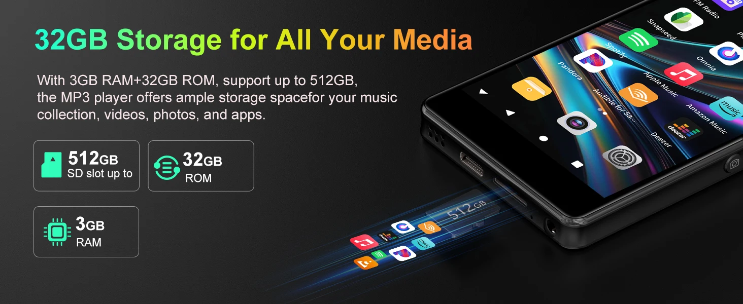 32GB/96GB MP3-Player mit Bluetooth 5.0 und WLAN, Spotify, Android 13 OS, Kamera und Lautsprechern – Detail 2