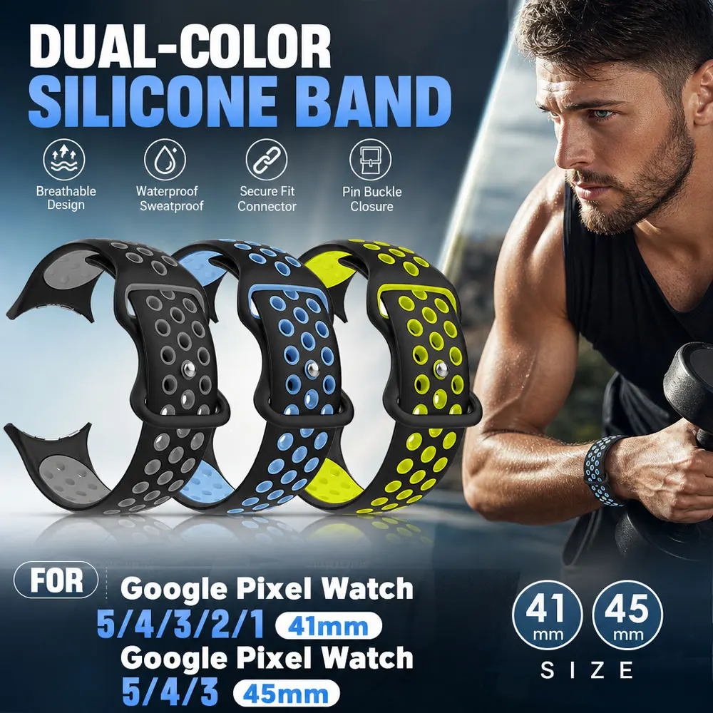 2PCS Sweat‑Proof Silicone Watch Strap for Google Pixel Watch 5 45mm 41mm Comfort Replacement Wristband for Google Pixel 4 3 2 1