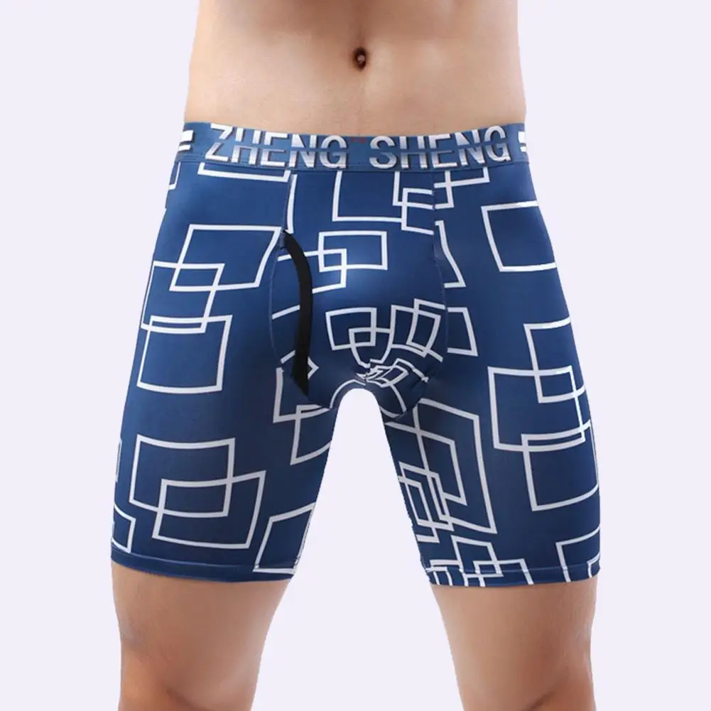 Fashion Print Men Shorts Panties Long Boxer Shorts Long Underwear Breathable Man Ice Slik Shorts Elastic Comfort Underpants