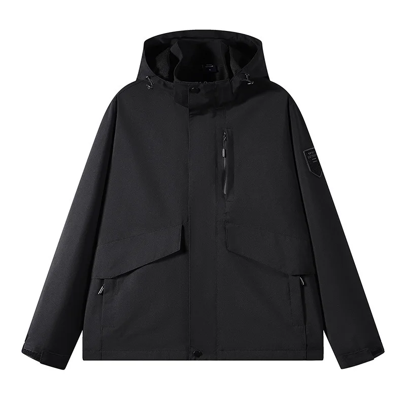 Hooded Outerwear Men Jackets Zipper Cardigan Coat Long Sleeve Solid Jacket Autumn Casual 2025 Loose Fit Drawstring Pockets