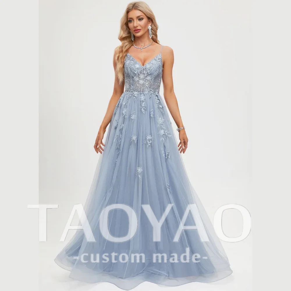 A-line V-Neck Floor-Length Tulle Prom Dresses Bridesmaid Dresses Formal Evening Party Gowns robe de soirée Customized 2025