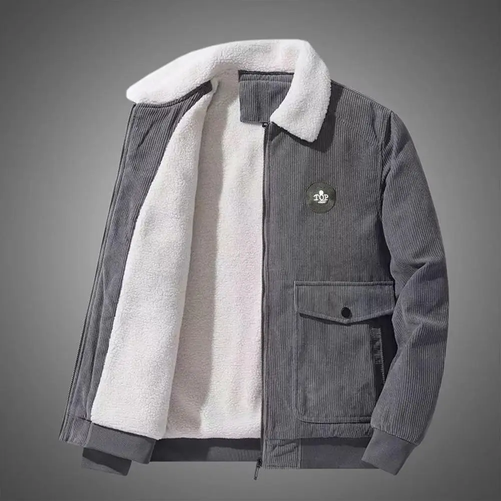 Chaqueta de pana con forro polar para hombre, abrigo largo con cremallera, solapa informal, elegante, Otoño e Invierno