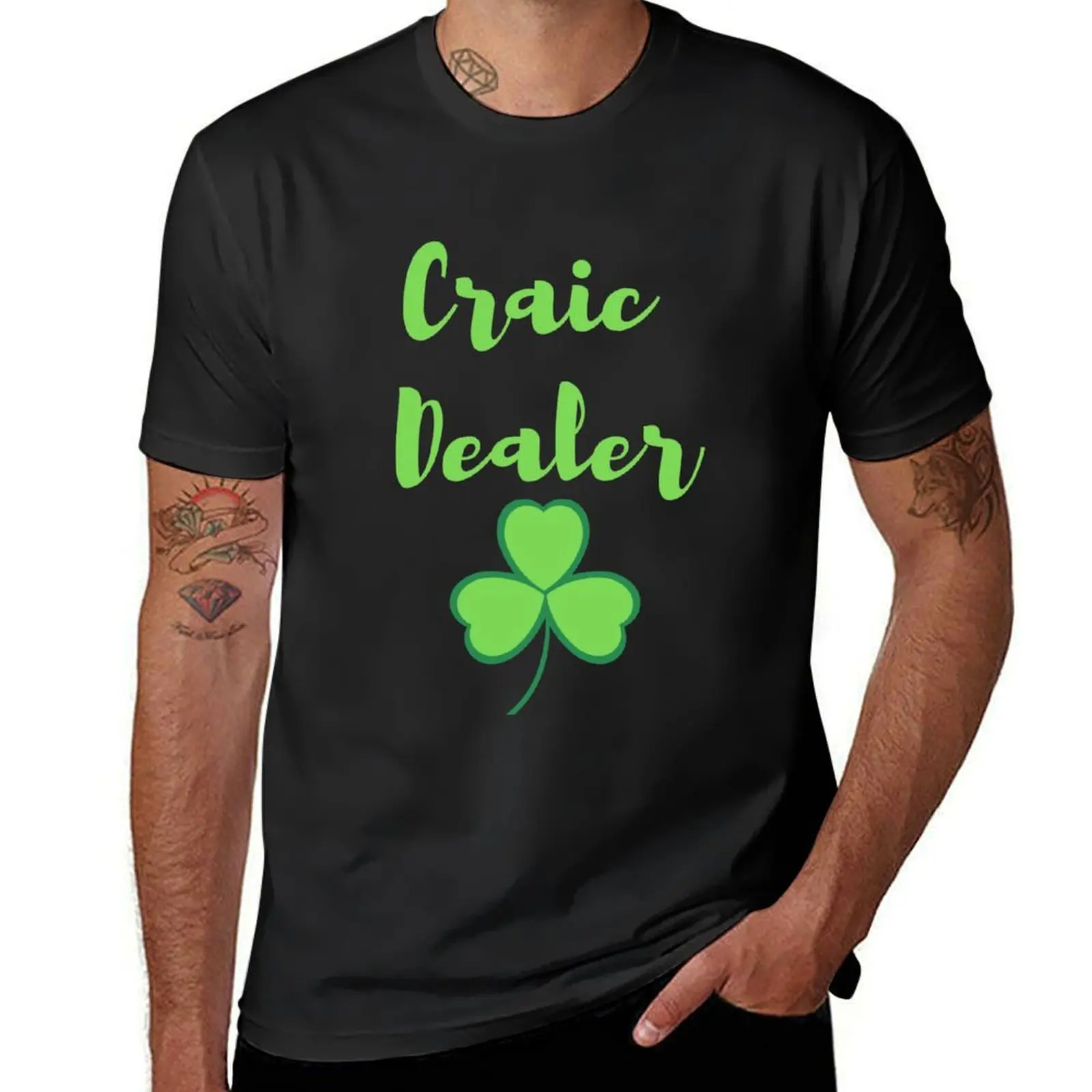 Craic Dealer Fun Irish design green print on black mask pin tshirt tee sticker T-Shirt heavyweights plain t shirt for men