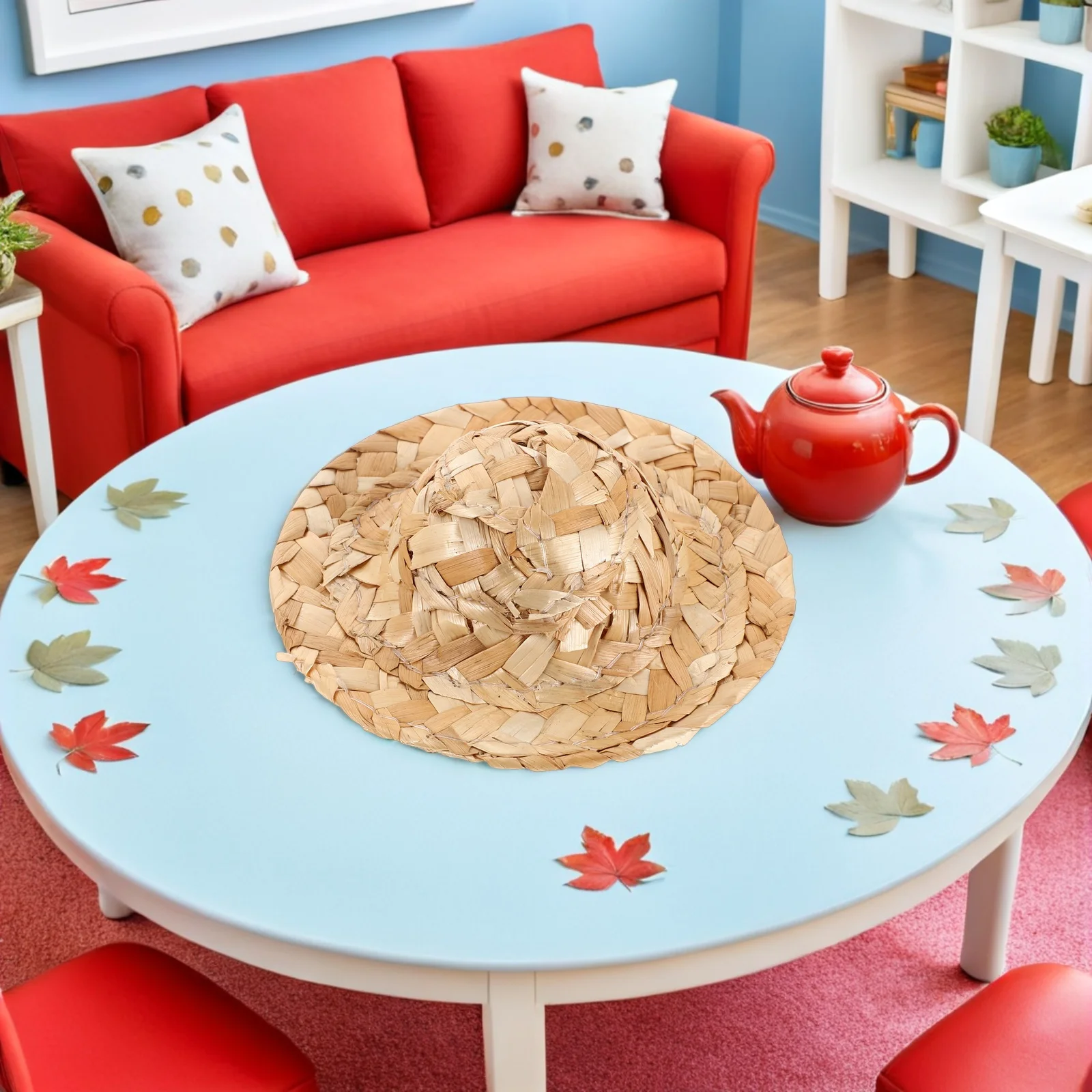 10개 미니어처 짚모자 작은 캡 공예 DIY 프로젝트 장식품 홈 데코 미니 핸드 니트 모자