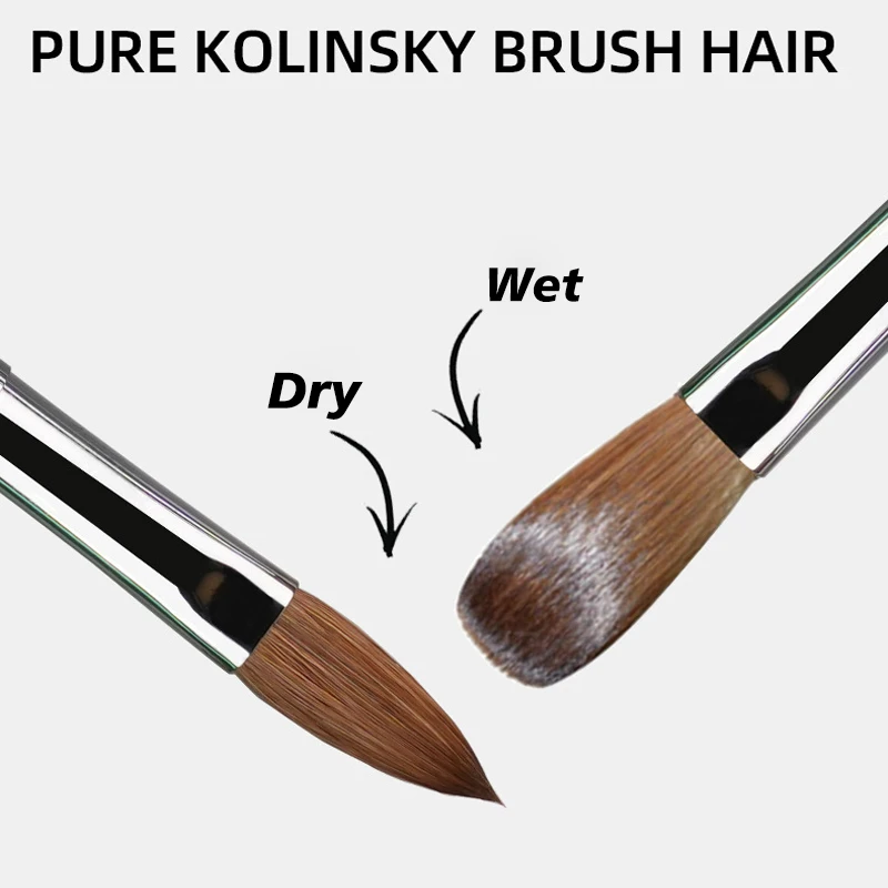 فرشاة أظافر أكريليك كولينسكي عالية الجودة لصالون الأظافر 100% أخضر نقي بيضاوي مجعد على شكل مقبض معدني فرشاة أظافر أكريليك #3