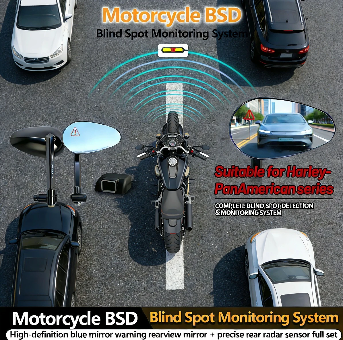 FOR Harley Davidson Pan-American blind spot detection rearview modification parts millimeter wave radar,mirror covering 70meter