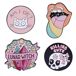 Pink Punk Enamel Pins Custom Witch Bear Tongue Ghost Call Brooches Lapel Badges Gothic Halloween Jewelry Gift for Friends