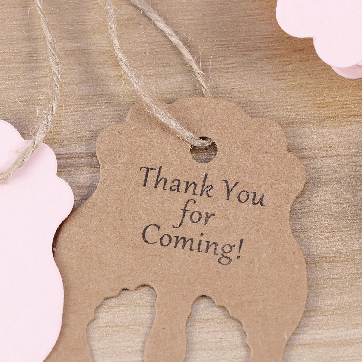 

50pcs Thank You Kraft Paper Gift With Hole Pink Decorative Hanging Tags For Favor Wine Bottle