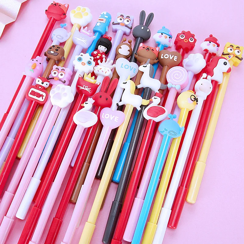 60Pcs/Lot Kawaii Cartoon 3D Gel Pen Cute Writing Neutral Pens 0.5mm Black Ink Kids School Office Supplies Student Stationery