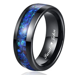 8mm Blue Opal Tungsten Ring Plated Black