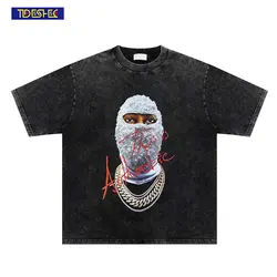 Oversized T-Shirt Vintage Hip Hop Masked Man Print T Shirt Streetwear Men Harajuku Washed Tshirt Summer Short Sleeve Cotton Tees